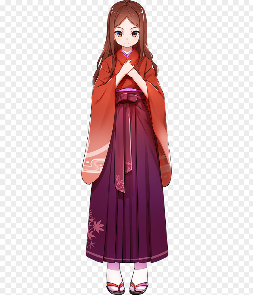 Hakama Robe Brown Hair Cartoon Character PNG