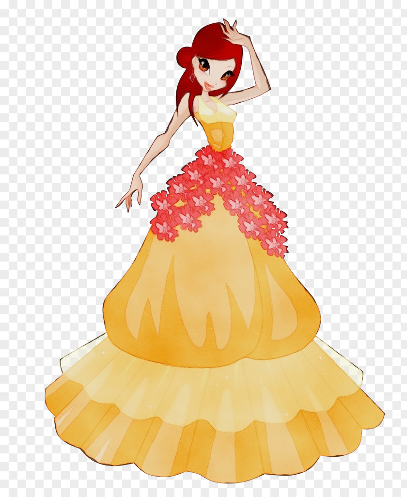 Toy Figurine Gown Yellow Cartoon Dress Doll PNG
