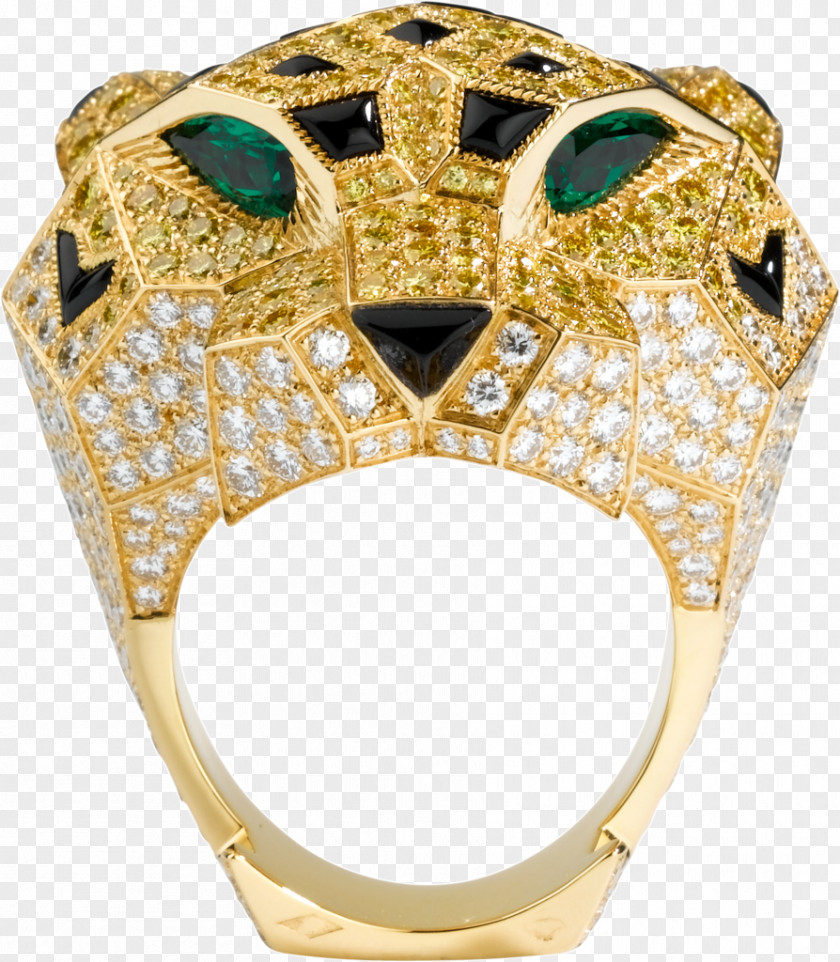 Emerald Leopard Ring Gold Diamond PNG