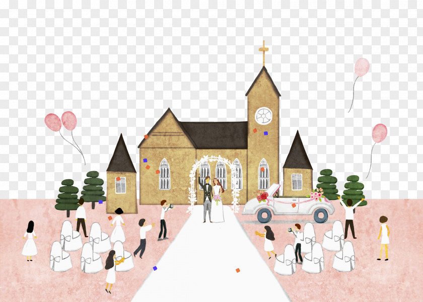 Hand-painted Wedding Scene Marriage Illustration PNG