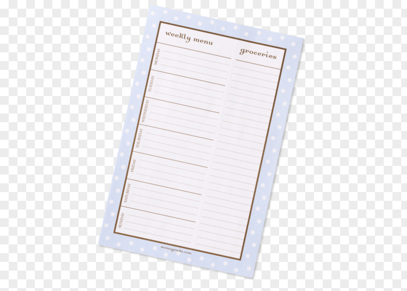 Legal Pad Paper Weekly Menu Shopping List Grocery Store Notepad PNG