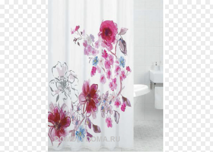 Watercolor Blooming Curtain Bathtub Bathroom Cornice Wildberries PNG