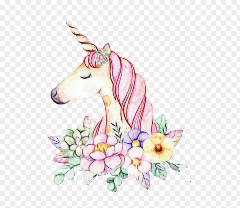 Unicorn Watercolor Painting Floral Design Drawing PNG