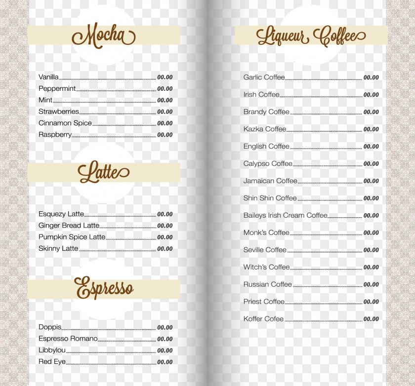 Vintage Lace Menu Templates Cappuccino Iced Coffee Cafe Caffxe8 Mocha PNG