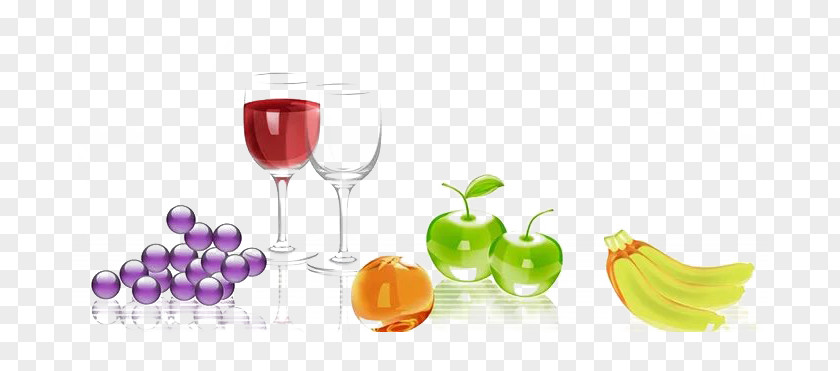 Fresh Fruit And A Glass Of Red Wine Juice Manzana Verde PNG