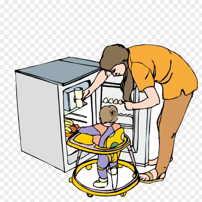 In The Refrigerator To Give Her Daughter Drink Mother Woman Weaning Clip Art PNG