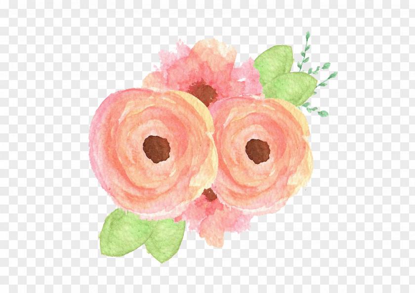 Peach Watercolor Flower Garden Roses Floral Design Clip Art PNG