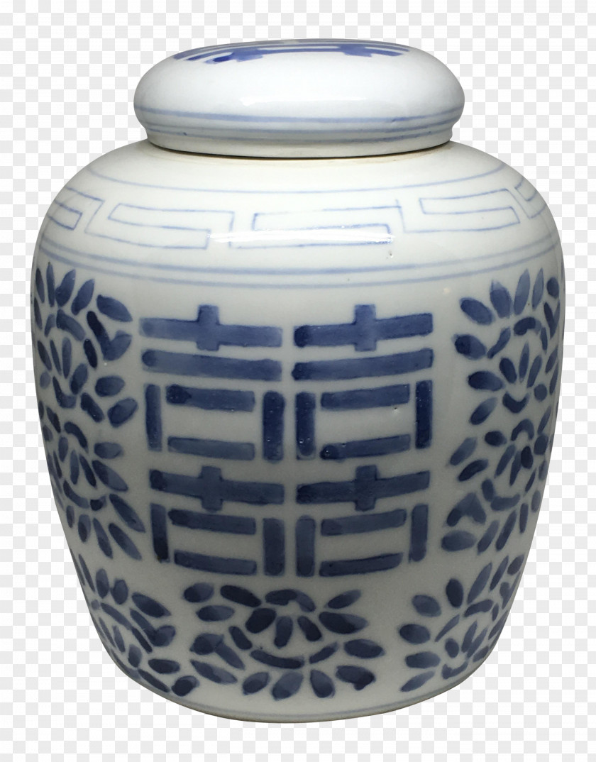 Double Happiness Jar Ceramic Blue And White Pottery Cobalt Urn PNG