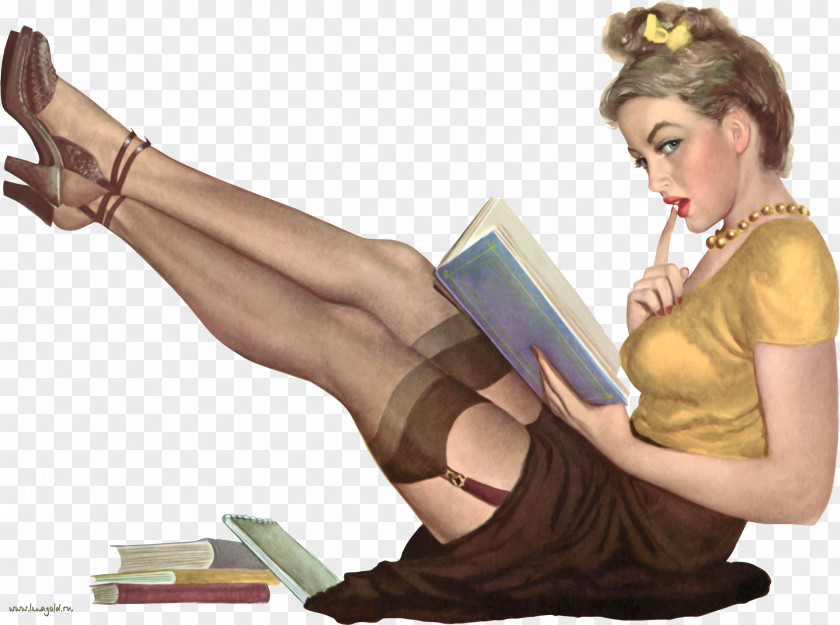 Pin-up Girl Book Retro Style Burlesque PNG girl style Burlesque, pin up, woman reading book clipart PNG