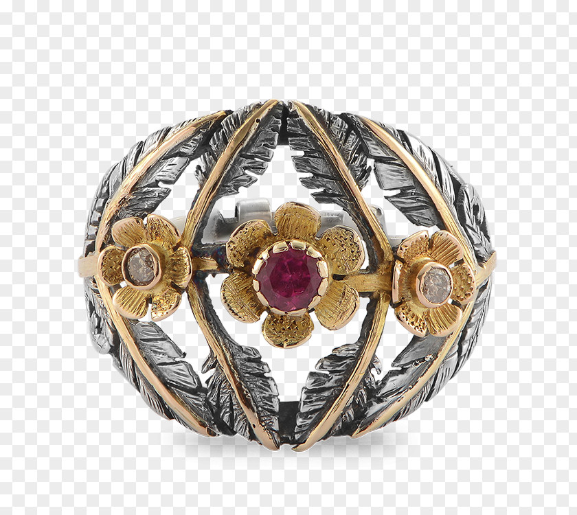 Gold And Ruby Flower Ring With Diamonds Earring Gemstone Tourmaline PNG