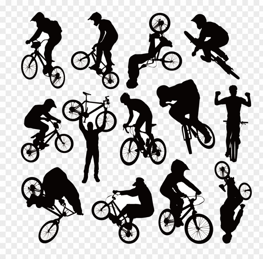 Cycling Silhouette Figures Vector Collection Bicycle BMX Clip Art PNG