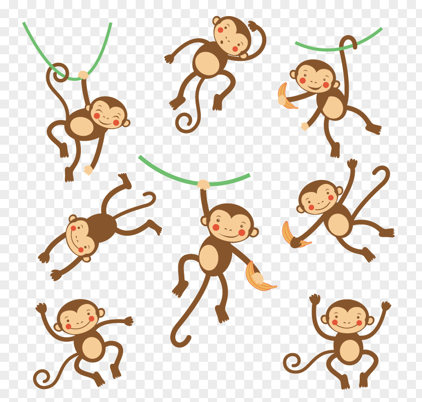 Flat Cartoon Monkey Illustration PNG