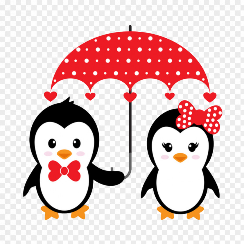 Umbrella Penguins Penguin Cartoon Couple Illustration PNG