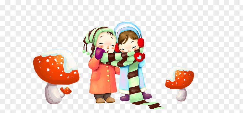 Hand-painted Winter Cartoon Couple Wallpaper PNG