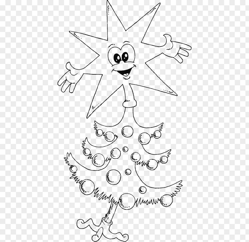 Star Christmas Tree Coloring Book Line Art Illustration New Year Character PNG