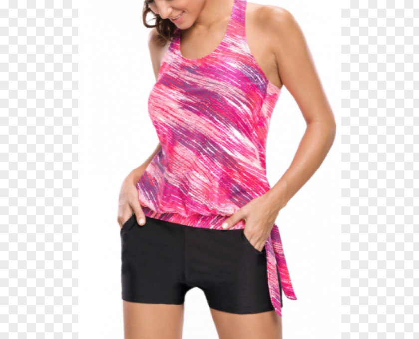 Woman Tankini Sleeveless Shirt One-piece Swimsuit PNG