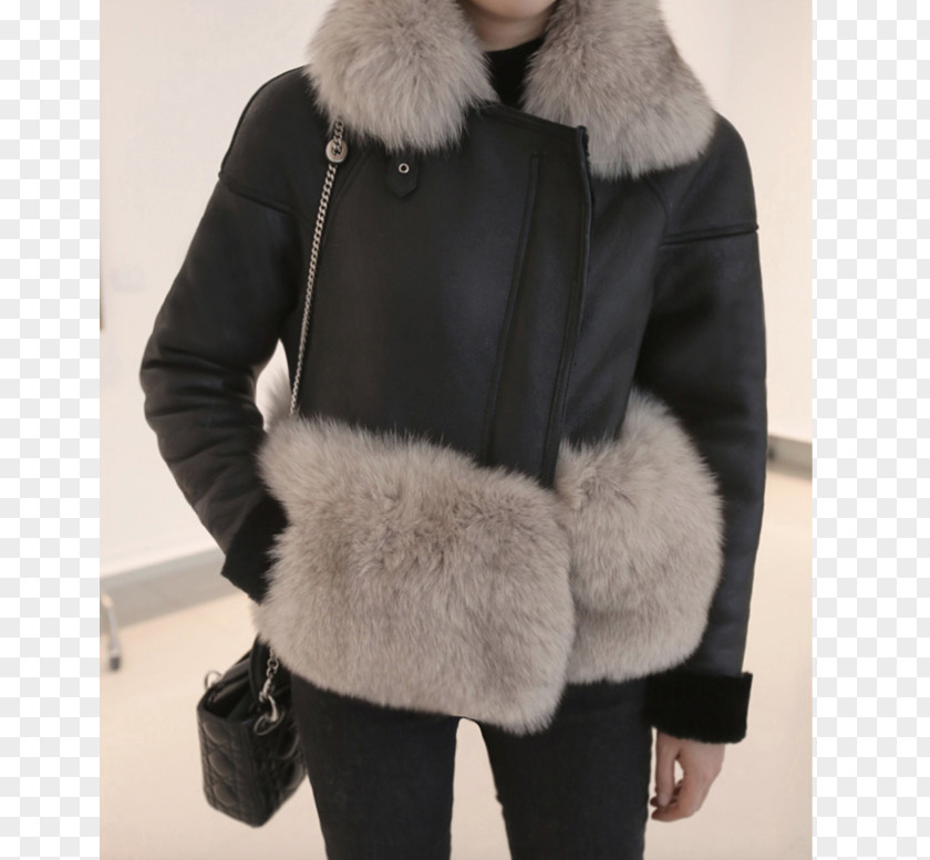 A Fox Coat Fur Silver Leather Jacket Overcoat PNG