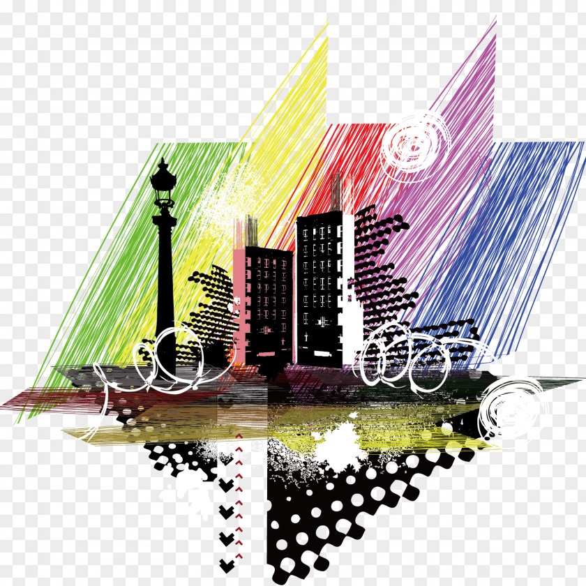 Trendy City Silhouette Vector Illustration PNG