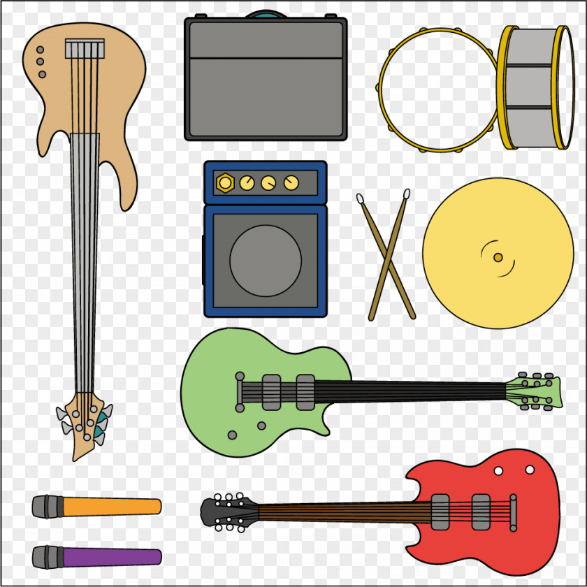 Vector Collection Of Hand-painted Musical Instruments Guitar Clip Art PNG