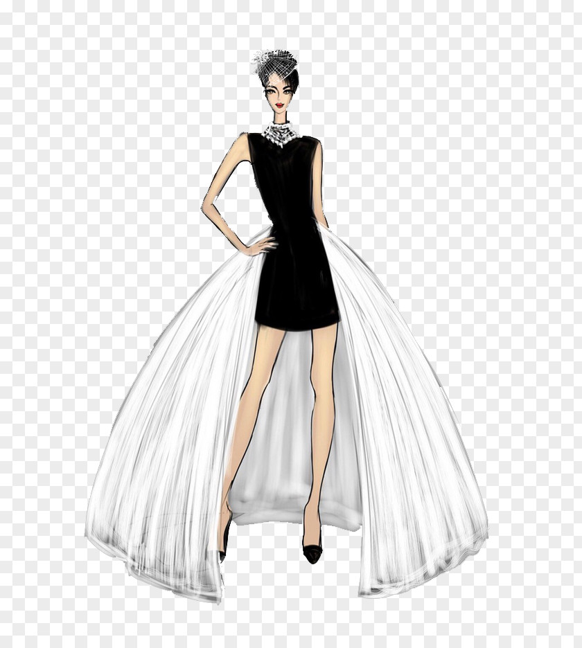 Model Wedding Dress Clothing Black And White Skirt Cocktail PNG