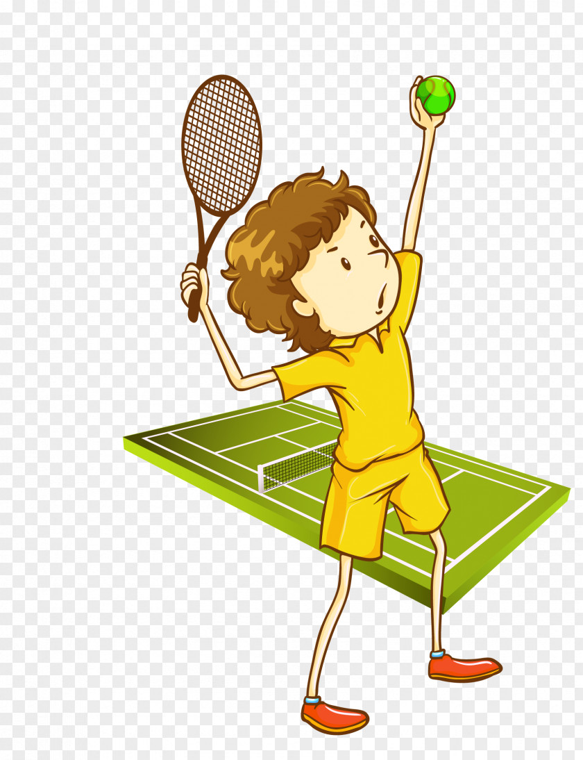 Vector Cartoon Hand Painted Campus Tennis Game Illustration PNG