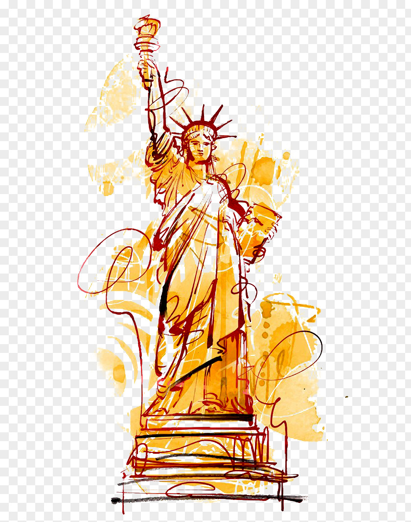 Drawing Statue Of Liberty Cartoon Watercolor Painting Illustration PNG