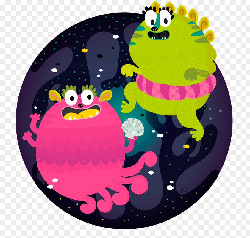Two Little Monsters Cartoon Illustration PNG