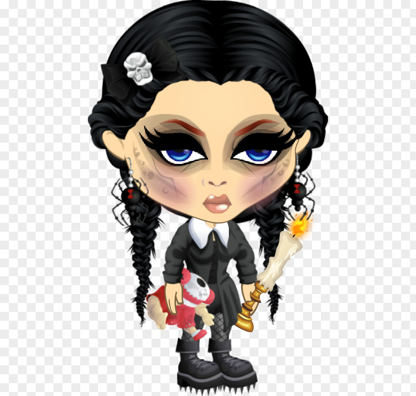 Wednesday Addams Cartoon Black Hair Figurine PNG