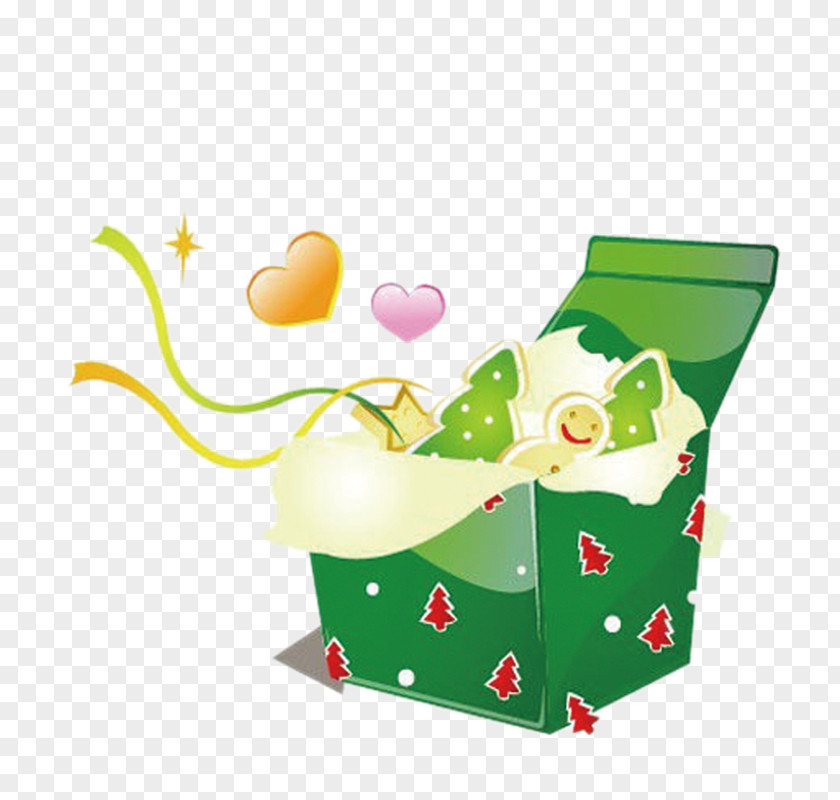 Green Gift Box Flat Design Heart PNG