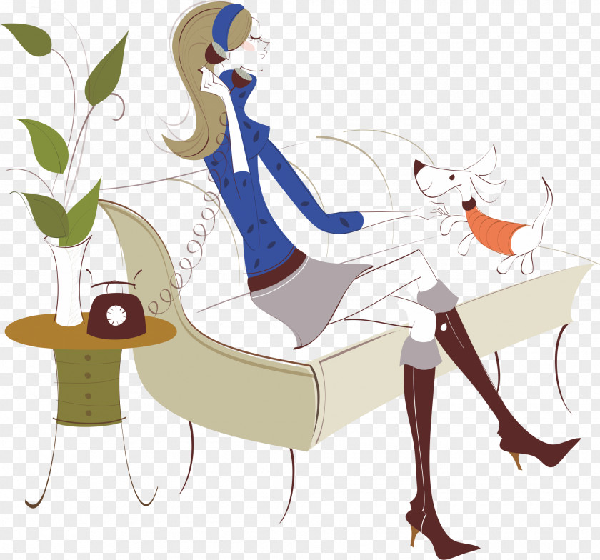 Sitting On The Couch To Call Woman Stock Illustration Royalty-free Photography PNG