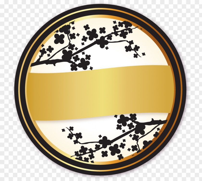 Japanese Black And Gold Label Up Down Round Pomo Euclidean Vector Tag PNG