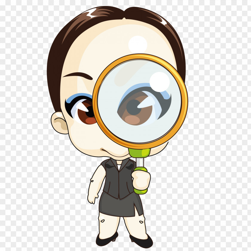 Take A Magnifying Glass Boy Q-version Cartoon Illustration PNG
