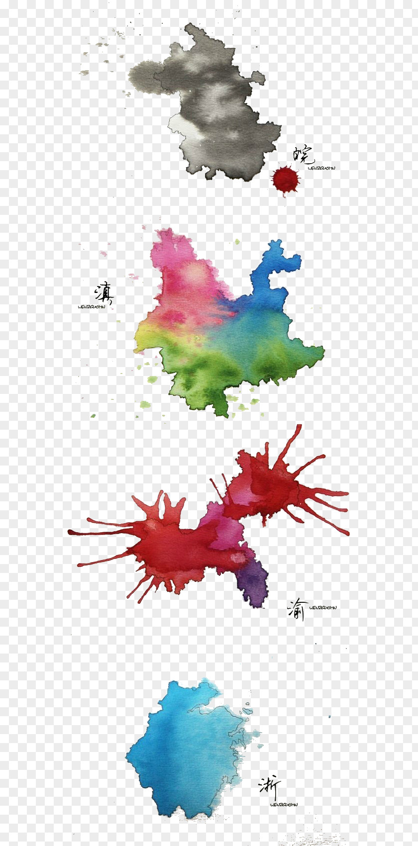 Watercolor Map Of Zhejiang China Painting PNG