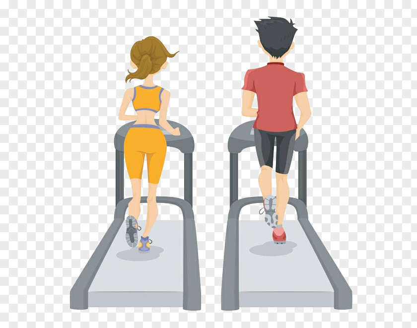 Hand Drawn Treadmill Men And Women Health Royalty-free Weight Loss Physical Fitness Illustration PNG