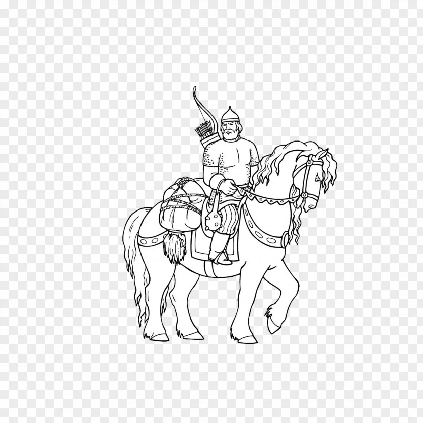 Old Roman Knight Ilya Muromets Horse Nightingale The Robber Alyosha Popovich Coloring Book PNG