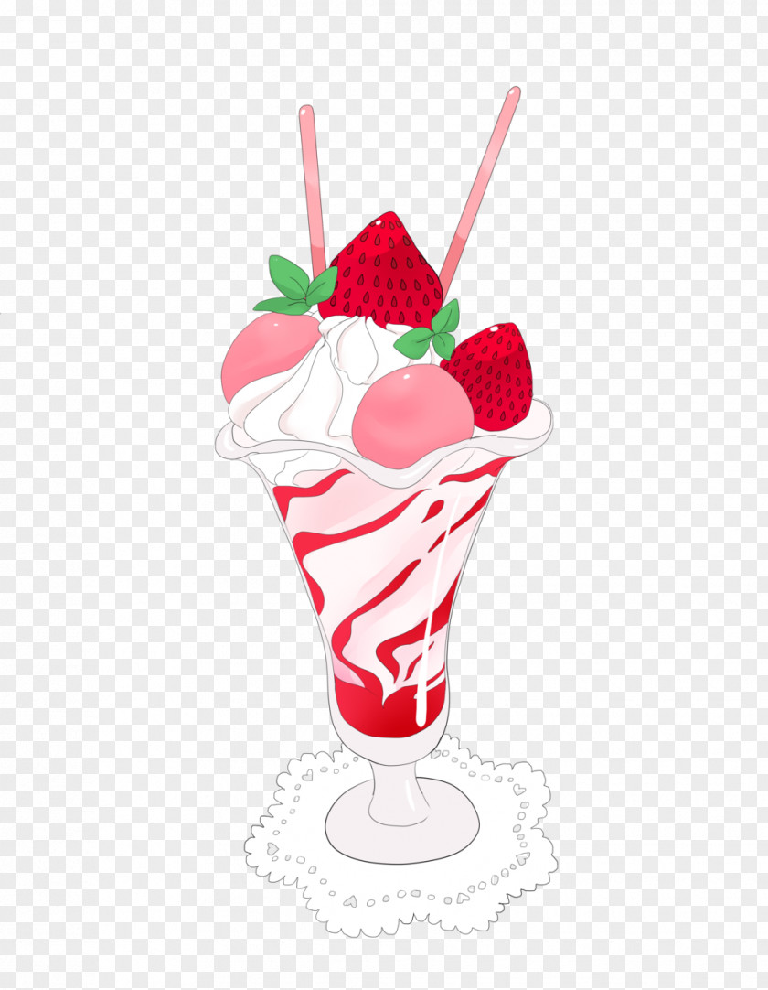 Cartoon Strawberry Juice Dripping Sundae Parfait Ice Cream Milkshake Drawing PNG