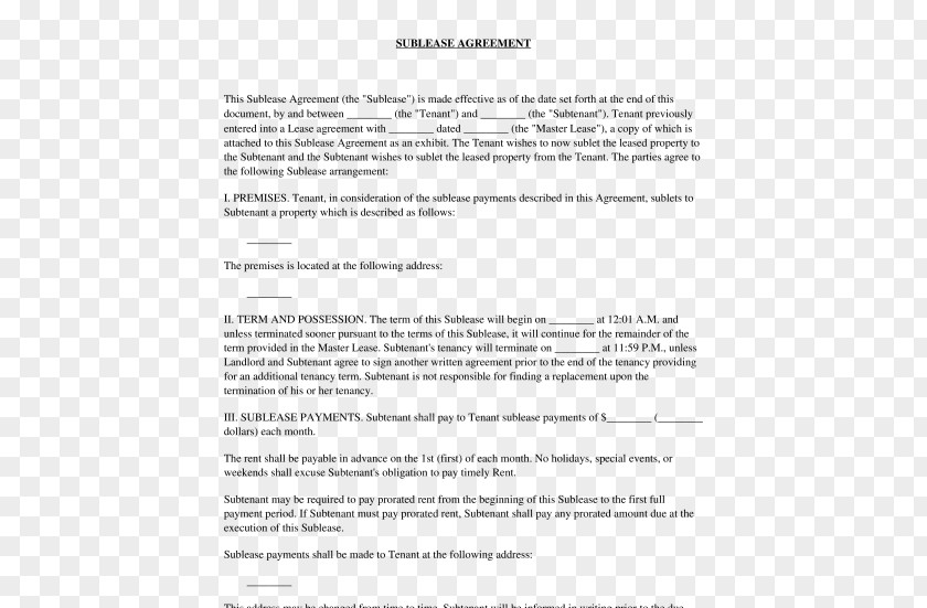 Sublease Document Template Rental Agreement PDF Microsoft Word PNG