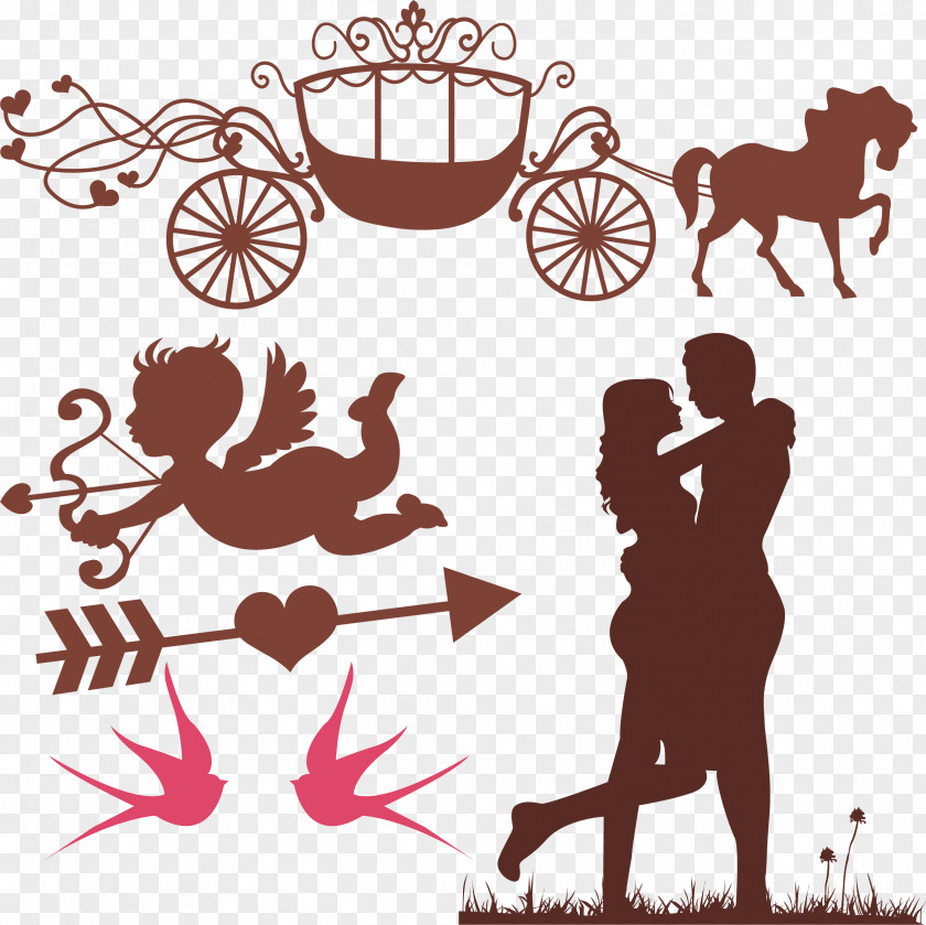 Lovers Silhouette Wedding Invitation Decal Marriage PNG