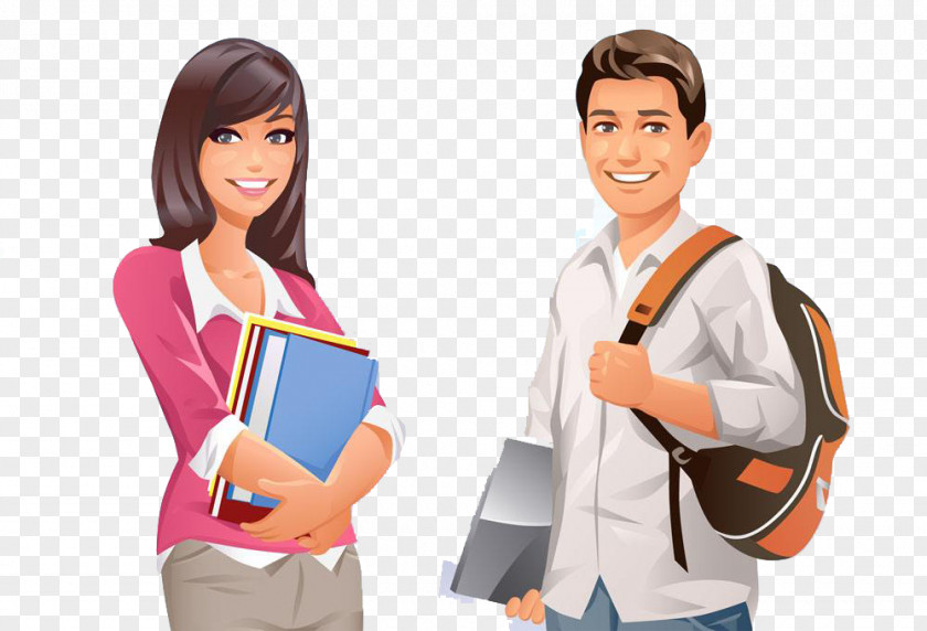 Male And Female Cartoon College Students Student University PNG