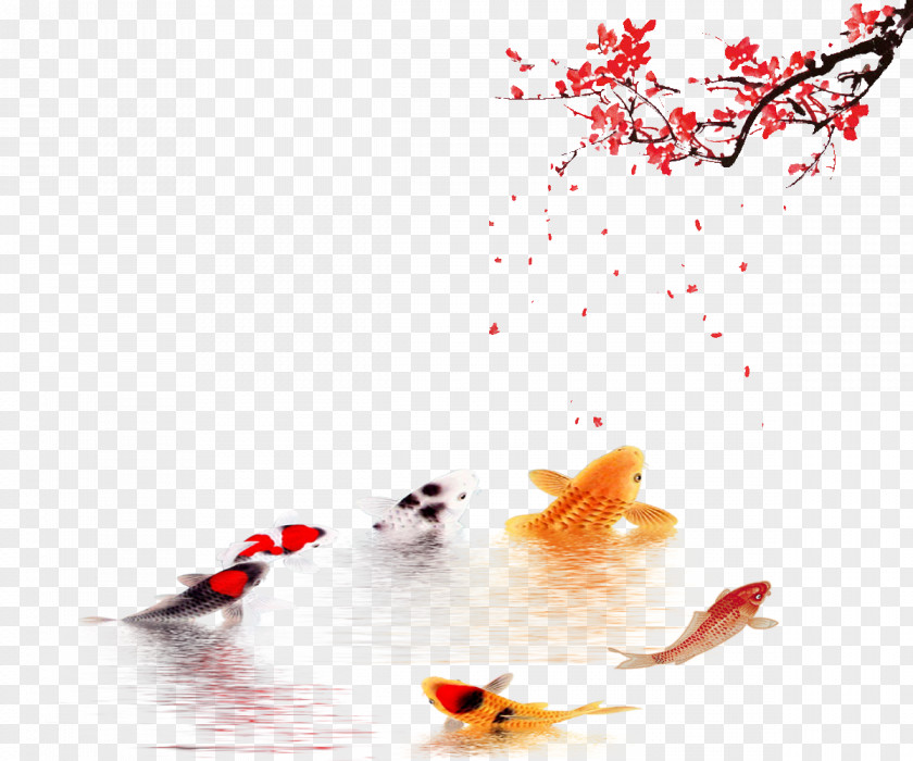China Wind Auspicious Wall Painting Koi Graphic Design PNG