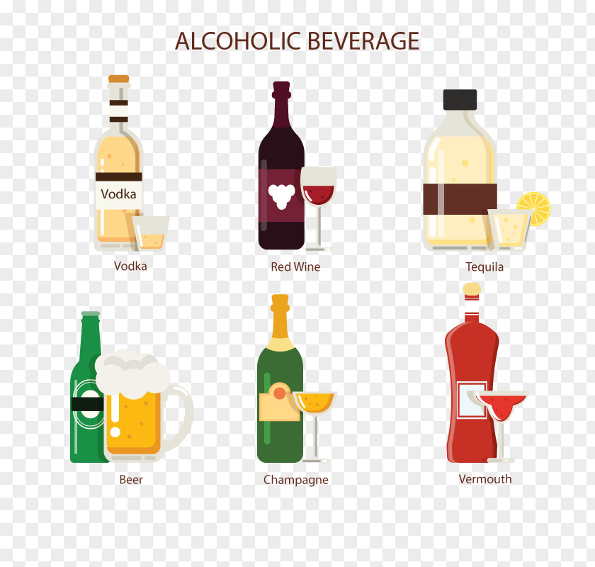 Vector Wine Vodka Champagne Beer Tequila PNG