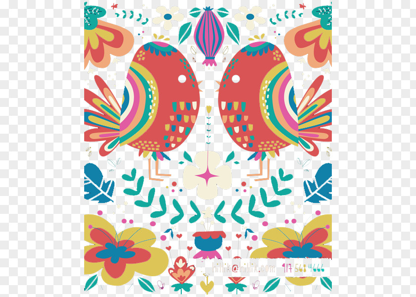 Hand-painted Flowers Retro Birds PNG