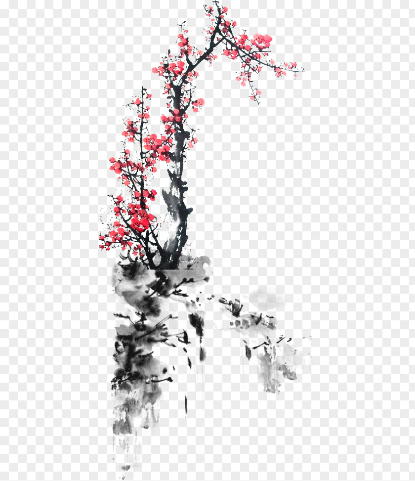 Plum Flower China Budaya Tionghoa Ink Wash Painting Chinoiserie PNG