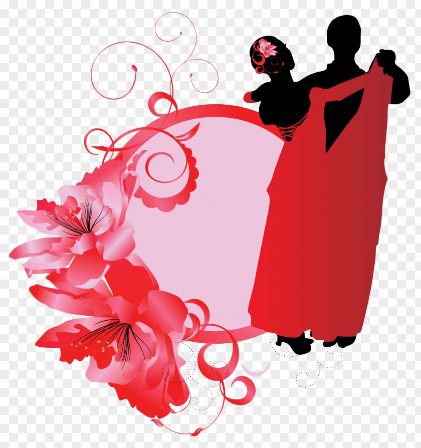 Fashionable Men And Women Painting Illustration Red Dance PNG
