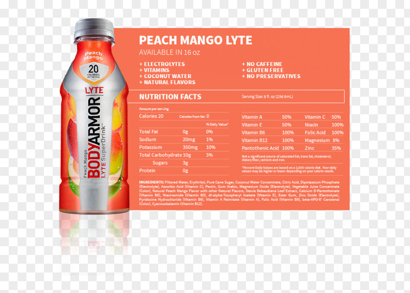 Sports & Energy Drinks Bodyarmor SuperDrink Nutrition Facts Label Body Armor PNG