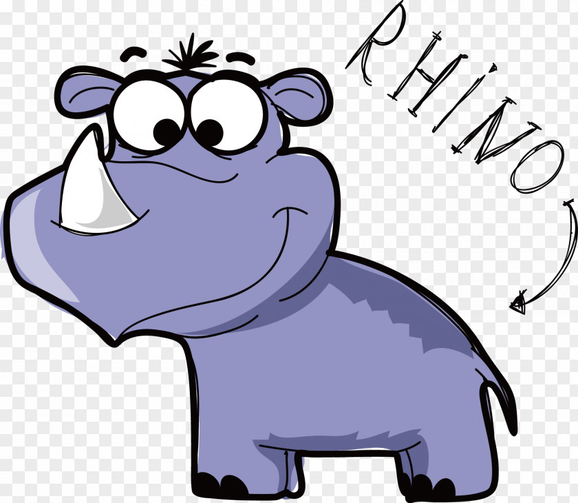 Rhino Cartoon Image Vector Material Hand-painted Rhinoceros Illustration PNG