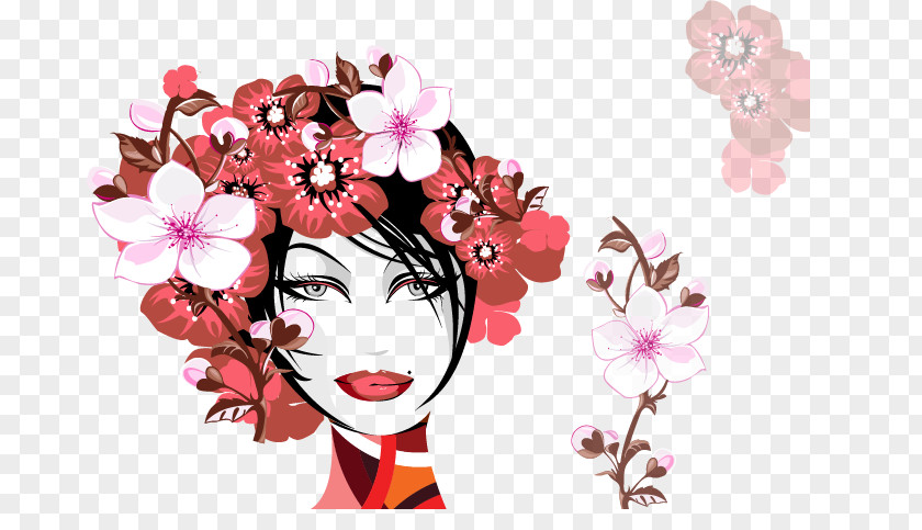 Floral Beauty Female Silhouette Woman Illustration PNG