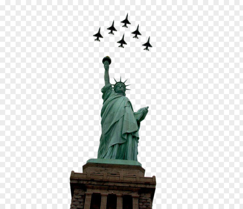 Statue Of Liberty And Aircraft Ellis Island New York Harbor Wallpaper PNG