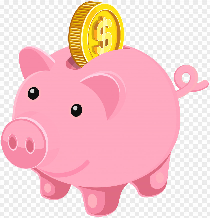 Cartoon Pink Piggy Bank Coin Clip Art PNG