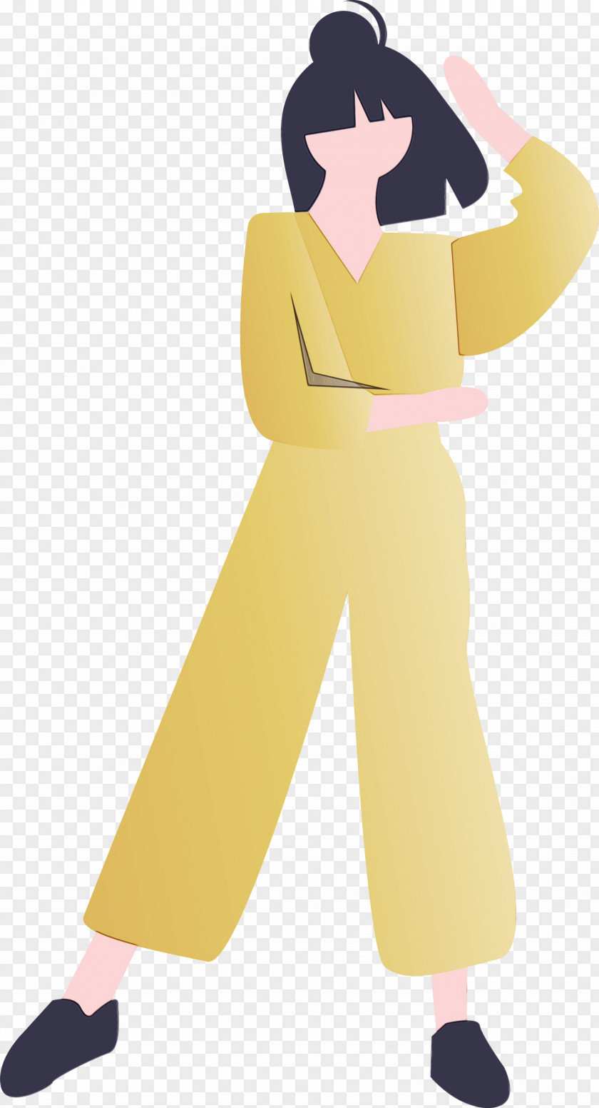Yellow Standing Cartoon Costume Trousers PNG